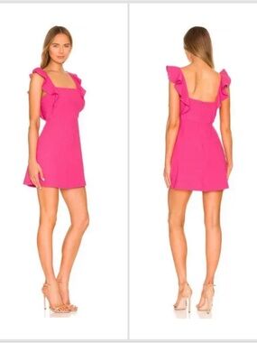 BCBGeneration Pink Ruffle Sleeve Mini Dress Size 2 Square Neck Feminine